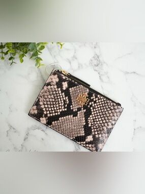 Tory Burch Pink and Black Snake-Embossed Zip Pouch